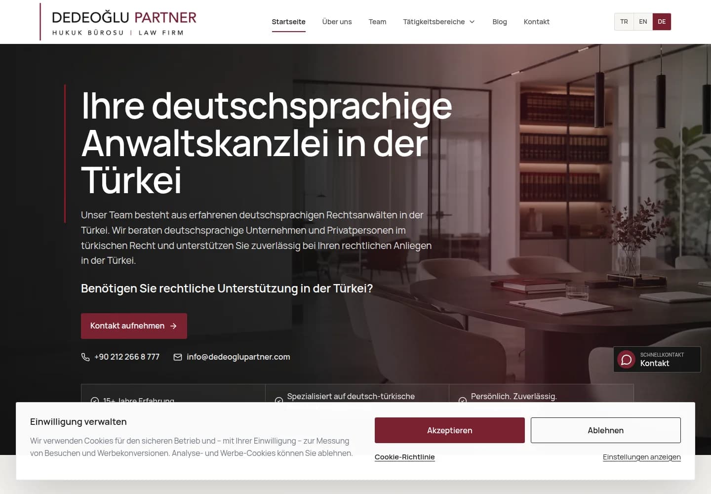 Dedeoğlu + Partner web sitesinin hukuk çalışma alanları ve rehberleri