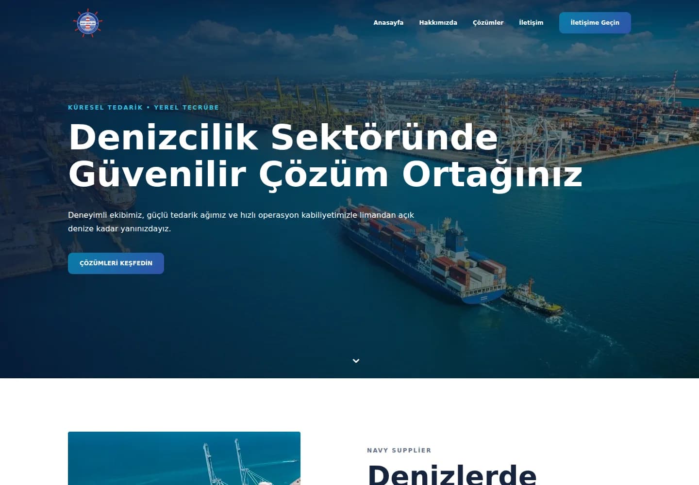Navy Supplier web sitesinin denizcilik hizmetleri ve çözüm alanları